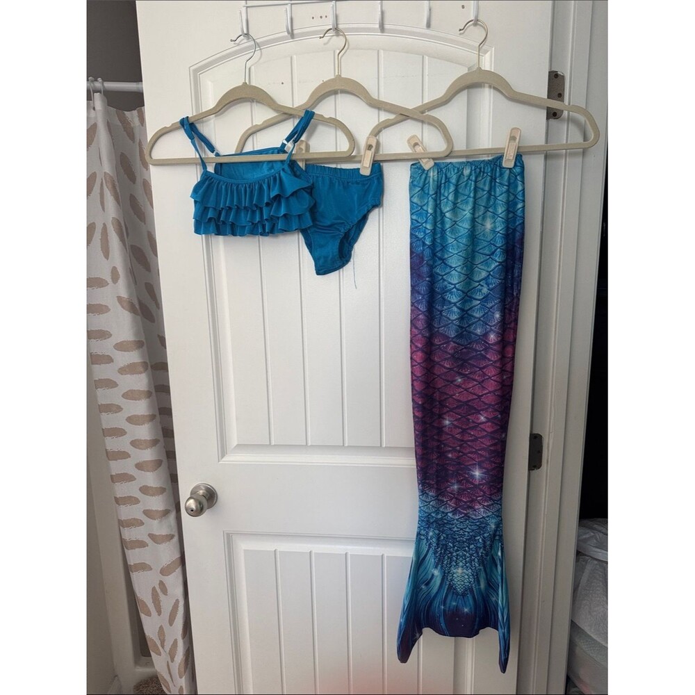 ShePretty Blue Ruffle Bikini Top, Bottoms and Ombre Mermaid Tail